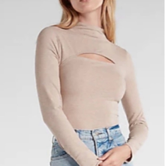 Express Tops - Express Beige Cut-Out Bodysuit